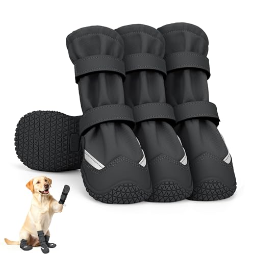 Dog Shoes, Waterproof Dog Boots & Paw Protectors, Breathable Dog Booties with Anti Slip Sole for Winter Snowy Day, Rainy Weather Indoor and Outdoor (Size 4, Black) - size: #4(width 1.96 inch)