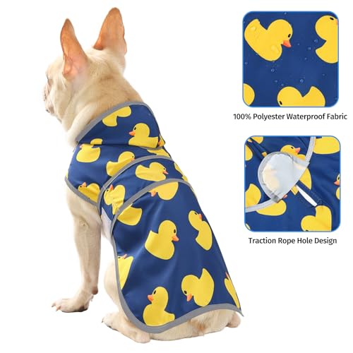 Dog Raincoat, Waterproof Dog Rain Jacket with Hood, Adjustable Rain Coat Poncho with Reflective Strips & Leash Hole for Large Medium Small Dogs Puppies, Lightweight Pet Clothes - color: Navy Blue Duck, size: Medium