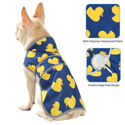 Dog Raincoat, Waterproof Dog Rain Jacket with Hood, Adjustable Rain Coat Poncho with Reflective Strips & Leash Hole for Large Medium Small Dogs Puppies, Lightweight Pet Clothes - color: Navy Blue Duck, size: Medium