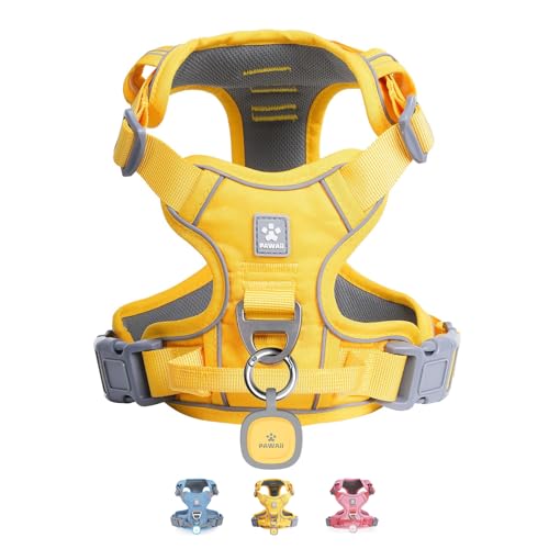 Pawaii No Pull Dog Harness with Pet ID Tag,Reflective Strips No Choke Front O Ring Breathable Mesh Adjustable Soft Padded Pet Vest with Easy Control Handle for Large Dogs | Built for safer walks with a QR Pet ID Tag, front no pull clip, reflective trim, c