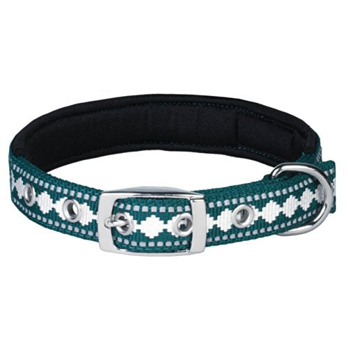 Blueberry Pet Reflective Jacquard Dog Collar with Neoprene Padding & Metal Buckle | Soft & Adjustable Safety Collar - Teal Blue - color: Metal Buckle-Teal Blue, size: Small