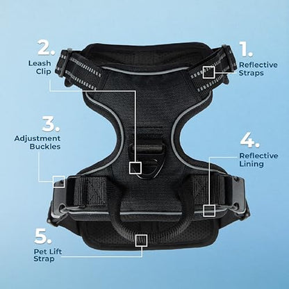 Voyager Dog Harness Dual Leash Attachment No-Pull Control Adjustable Soft but Strong Pet Harness for Medium and Large Dogs with 3M Reflective Technology, Black Nylon, S (Chest: 16-20") - color: Black Nylon, size: S (Chest: 16 - 20")