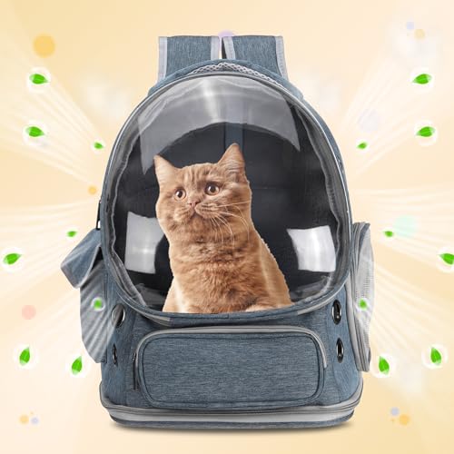Pet Backpack Carrier, Portable and Ventilated, Oxford Cloth, Dog Cat Travel Bag with Transparent Cover 13.39", (Blue, 1 Pcs), Intended for Hiking/Camping/Traveling - color: Blue