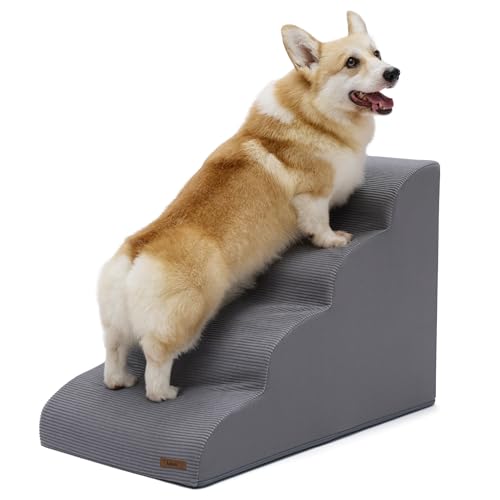Lesure Dog Stairs for Small Dogs Pet Steps Ramp for High Bed and Couch with CertiPUR-US Certified Foam with Non-Slip Bottom, Grey, 4 Steps - color: Grey, size: 4-Step (H: 19.7IN)