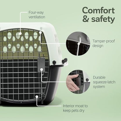 Petmate Pet Porter Fashion Dog Kennel Plastic Crate for Pets 15-20 lbs, Pet Carrier For Home and Travel, Made in USA, 24" L x 14.5" H, Pale Aqua and Black | Airline approved travel crate, durable plastic shell, secure carrier for home and trips, made in U
