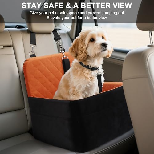 Dog Car Seat for Small/Medium Dogs,Pet Dog Booster Car Seat Puppy 15-35 lbs with Soft 4+2in Detachable Pads Detachable Elevated Cushion and Washable Cover Brown - color: black-brown