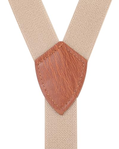 AWAYTR Kids Boys Adults Suspenders - 4 Sizes Sturdy Metal Clips Elastic Adjustable Suspender - color: Khaki, size: 33Inches (8 Years to 12 Years)