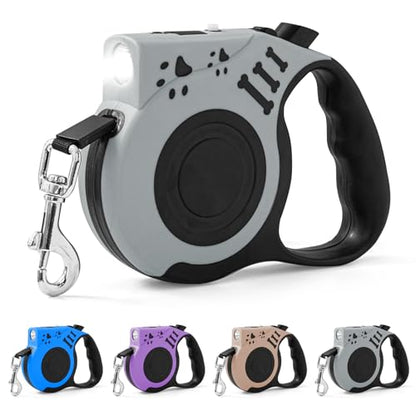 Retractable Dog Leash with USB Rechargeable Flashlight for Night Walks, 16FT Automatic Telescopic Tractor Dog Leash for Small and Medium Dogs, Grey - color: Grey