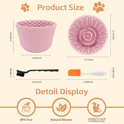 Dog Lick Bowl,Anxiety Relief Non-Slip Silicone Treat Bowl,Durable Anti-Choking Long-Lasting Enrichment Slow Feeder Licking Mat for Small Medium Large Breed,Freezable BPA Free Silicone Dishwasher Safe - color: Pink, size: M-L