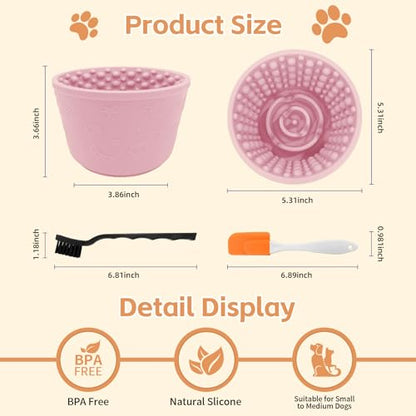 Dog Lick Bowl,Anxiety Relief Non-Slip Silicone Treat Bowl,Durable Anti-Choking Long-Lasting Enrichment Slow Feeder Licking Mat for Small Medium Large Breed,Freezable BPA Free Silicone Dishwasher Safe - color: Pink, size: M-L