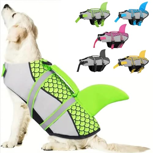 Dog Life Jacket Shark, Ripstop Dog Life Vest for Swimming Boating with High Flotation Ripstop Dog Lifesaver with Rescue Handle Pet Life Preserver for Small Medium Large Dogs,Green,L - color: Green, size: L