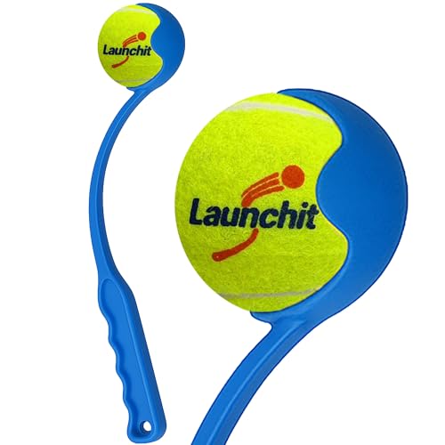 Dog Ball Launcher, Tennis Ball Thrower, Compact Design 13.8" Stick with Medium 2.5" Ball (Blue) - color: BLUE