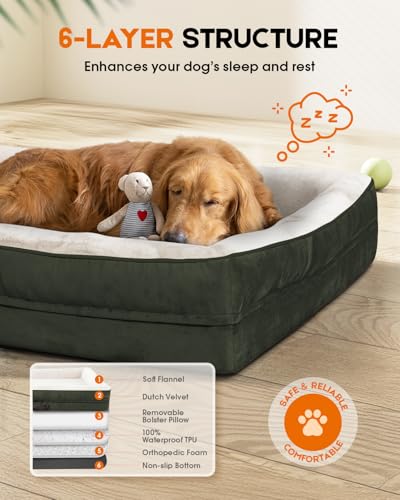 Upvilla Large Orthopedic Dog Bed, Four-Sided Cushioned Egg-Shaped Foam Dog Sofa, Waterproof Removable Cover, Pet Sofa Bed with Non-Slip Base, Large Pet Bed,Green - color: Green, size: 36"l x 24"w x 7"th