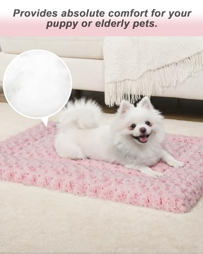 Washable Dog Bed Mat Crate Pad Soft Fluffy Pet Kennel Beds Dog Sleeping Mattress for Large Jumbo Medium Small Dogs, 36 x 23 Inch, Pink - color: Pink, size: 36.00" x 23.00" x 1.50"