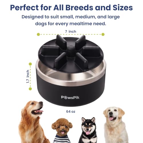 PawsPik 64oz 18/8 Stainless Steel Slow Feeder Dog Bowl, Double-Wall Non-Slip Metal Dog Bowl for Fast Eating Medium & Large Breeds, Detachable Slow Feeder Insert, Dishwasher Safe (Eclipse Shadow Black) - color: Eclipse Shadow Black