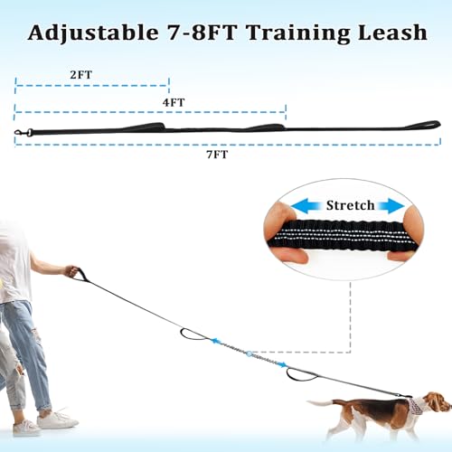 WYuZe 3 Handle Dog Leash for Large Dog 7FT Nylon Bungee Dog Training Leash | Reflective Shock Absorbing Triple Padded Handle Heavy Duty for Medium Dog Traffic Control No Pull Walking Hiking Black - color: Black
