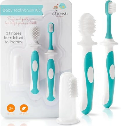 Cherish Baby Care Baby Toothbrush & Toddler Toothbrush Set (0-2 Years) - BPA-Free & Safety-Tested, 2023 Award Winner, Food-Grade Silicone (Teal) - color: Teal, style: Babies