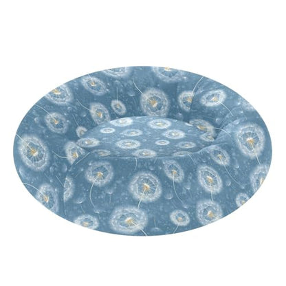 Calming Donut Dog Bed Blue Dandelions Seed Design, 22" Washable Pet Lounger with Removable Cover, Cozy Cushion Comfort Nest for Medium Dogs - size: Medium