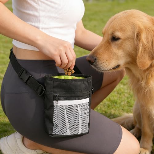 Dog Treat Waist Bag- Lightweight Pet Training Bag with Pocket for Poop Bag, Multi-Way Wear Large Capacity Snack Storage for Dog Training & Walking (Black) - color: Black