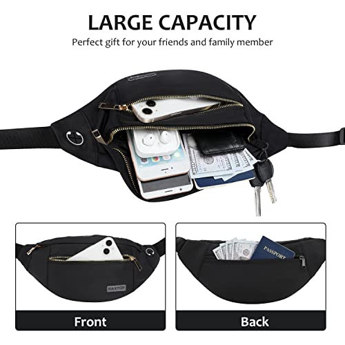 MAXTOP Large Crossbody Fanny Pack with 4-Zipper Pockets,Gifts for Enjoy Sports Festival Workout Traveling Running Casual Hands-Free Wallets Waist Pack Phone Bag Carrying All Phones - color: Black(upgrade Fabric Gold Metal Zipper), style: Large Fanny Pack(