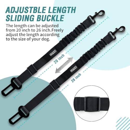 COOYOO Dog Seat Belt,Retractable Dog Car Harness Seat Belt for Car Adjustable Nylon Pet Safety Seat Belts Heavy Duty & Elastic Bungee Buffer - color: 03-Teal