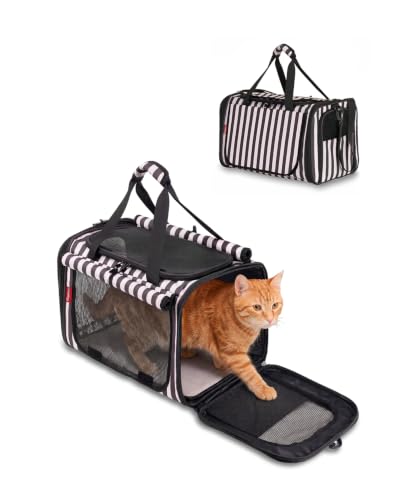 BurgeonNest Cat Carrier Soft, Pet Carrier Dog Carrier Airline Approved for Cats and Small Dogs up to 20 lbs Top Loading with Shoulder Strap, Privacy Protection, Mesh Ventilation, Car Travel, Striped - color: Striped, size: 17.7"L x 11.8"W x 11.4"H