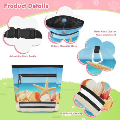 Beach Water-Resistant Dog Treat Pouch, 3 Ways to Wear Treat Bag with Magnetic Closure & Reflective Strip, Hands-Free for Pet Training, Walking