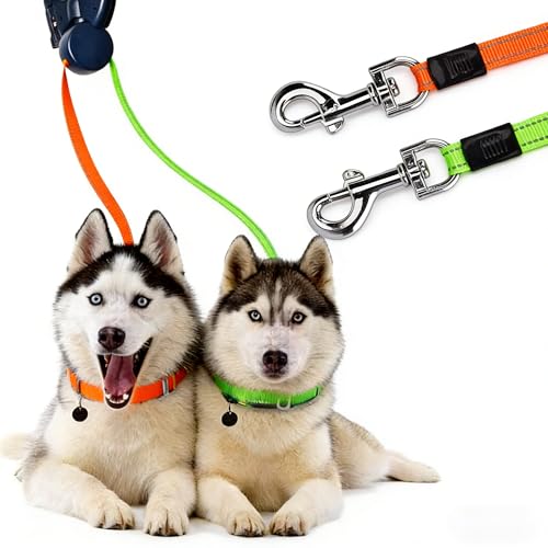 Dual Retractable Dog Leash, Bring A Flashlight and A Stool Bag Holder， 360° Tangle-Free Pet Walker， for 2 Dogs One-Hand Brake for Small Medium Pets(Black) - color: Black