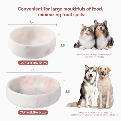 Karibiber Marble Dog Bowl, 5lbs Weighted Dog Food Bowl, Non-Slip Large Heavy Water Bowls, Cute Pink Stone Food and Water Dish for Medium Dogs, Natural Marble, Easy to Clean, Holds 4 Cups - color: Pink, size: S