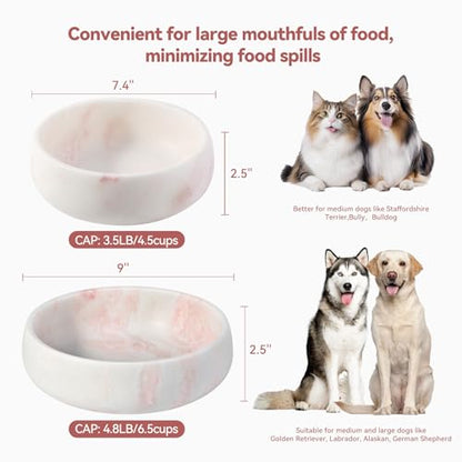Karibiber Marble Dog Bowl, 5lbs Weighted Dog Food Bowl, Non-Slip Large Heavy Water Bowls, Cute Pink Stone Food and Water Dish for Medium Dogs, Natural Marble, Easy to Clean, Holds 4 Cups - color: Pink, size: S
