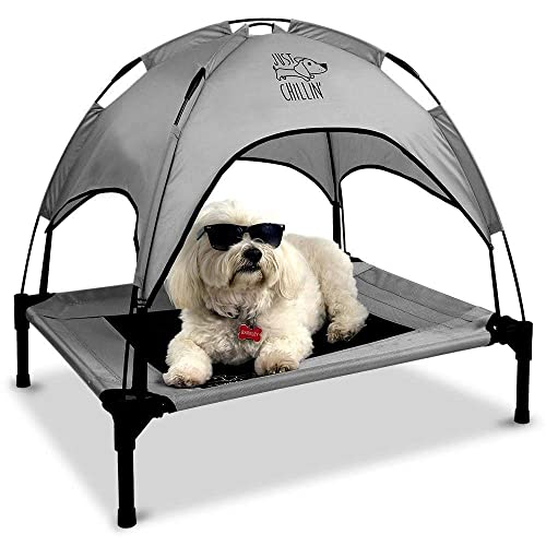 Floppy Dawg Just Chillin' Elevated Dog Bed. Cool Cot with Removable Canopy Shade. Indoor or Outdoor Pet Use. Lightweight and Portable. Chill in Style on Raised Breathable Mesh Fabric. - color: Medium Gray