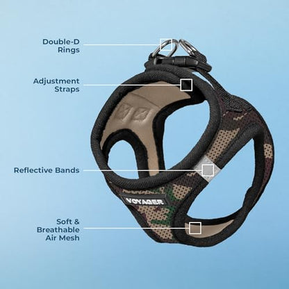 Best Pet Supplies - All Weather Mesh/Plush, Reflective, No Pull Harness for Small, Medium Dogs, Cats - Secure with Hook & Loop Fastener, Buckle, Double D-Rings - Army/Black Trim, S - color: Harness (Army/Black Trim), size: S (Chest: 14.5 - 16")