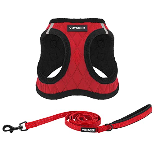 Best Pet Supplies Voyager Step-in Plush Dog Harness - Soft, Step in Vest Harness and Reflective Dog 5 ft Leash Combo with Neoprene Handle for Small and Medium Dogs, Red Plush, M - color: Harness Leash Set (Red Plush), size: M (Chest: 16 - 18")