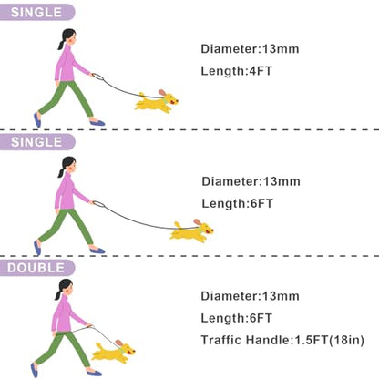 Rope Dog Leash with Two Handles, 6 Foot Heavy Duty Dog Leash with Aviation Aluminum Auto Locking Carabiner, Strong Nylon Pet Lead for Small, Medium, Large Dogs (Purple, 6FT-Two Handle) - color: Purple, size: 6 Foot Two Handle