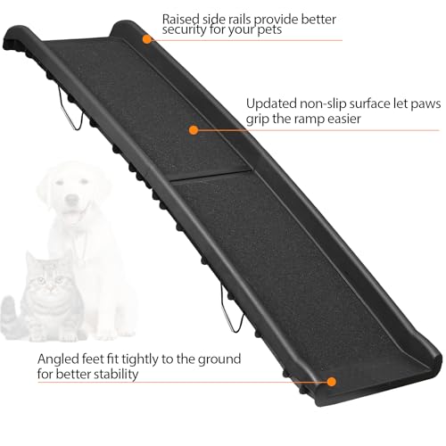 62 Inches Folding Dog Ramp for Cars Trucks SUVs Portable Pet Ramps for Large Dogs Non-Slip Stairs Step Ladder with Raised Siderails, Black