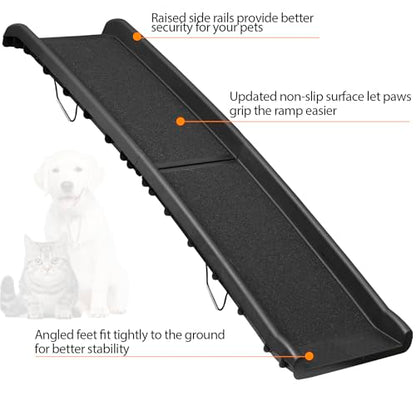 62 Inches Folding Dog Ramp for Cars Trucks SUVs Portable Pet Ramps for Large Dogs Non-Slip Stairs Step Ladder with Raised Siderails, Black