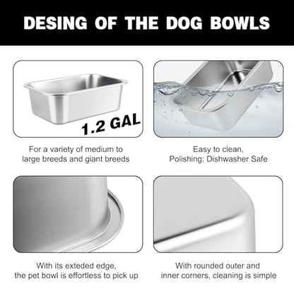 1.2 Gallon Elevated Large Dog Water Bowl, 4 Adjustable Height 7.8'',9.2'',10.6'',12''Raised Stainless Steel Bowl Stand for Small/Medium/Large Breed, Metal Dog Feeding Station for Relief Joint Pressure - size: 1.2 Gallon