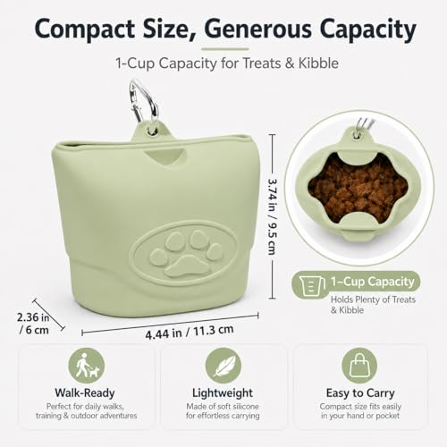 Upgraded Dog Treat Pouch with Strong Magnetic Closure - Small Silicone Training Bag, Waist-Mounted Clip & Leash Carabiner, Airtight Portable Treat Bag (Light Green) - color: Light Green