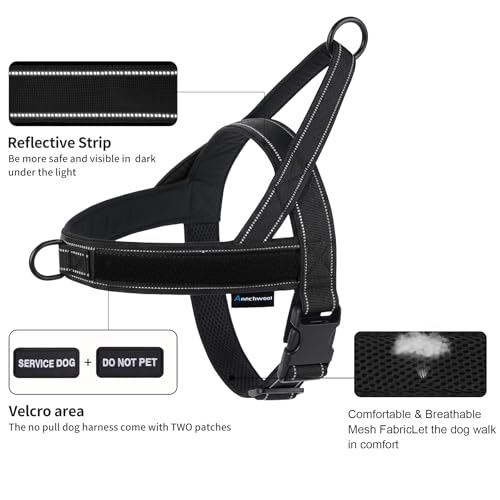 Annchwool No Pull Dog Harness,Heavy Duty Reflective Collar & Leash Set-Leash with Double Handle & Car Seatbelt Clip-Easy Control for Walking Training Medium Large Size Dogs(Black,M) - color: Black, size: M