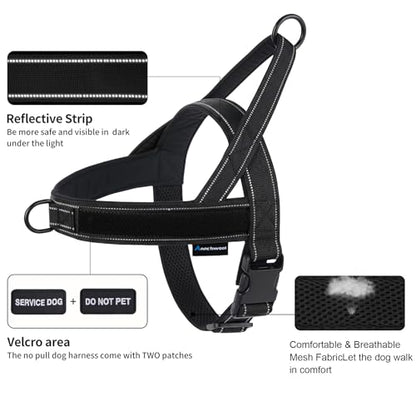 Annchwool No Pull Dog Harness,Heavy Duty Reflective Collar & Leash Set-Leash with Double Handle & Car Seatbelt Clip-Easy Control for Walking Training Medium Large Size Dogs(Black,XL) - color: Black, size: XL