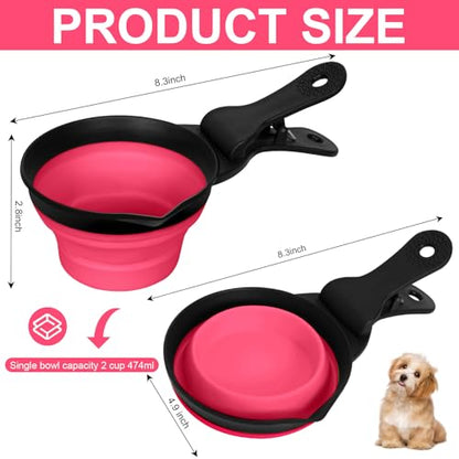 Collapsible Dog Food Scoop Foldable Pet Food Bag Clip 3 in 1 Multi-function Silicone Cat Food Measuring Cup Scoop Dog Food Scooper Pet Food Storage Clip (Rose Red, 2 Cup Capacity(1 Pack)) - color: Rose Red, size: 2 Cup Capacity(1 Pack)
