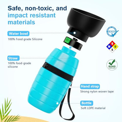Pecute Portable 22 oz Dog Water Bottle, 2 in 1 Dog Water Bottle Bowl Leakproof with Double Seal, BPA Free, Lightweight, Pet Water Bottel Dispenser for Outdoor Walking Triping Hiking Camping Travels | Pet Water Dispenser Portable for Outdoor Walking Hiking