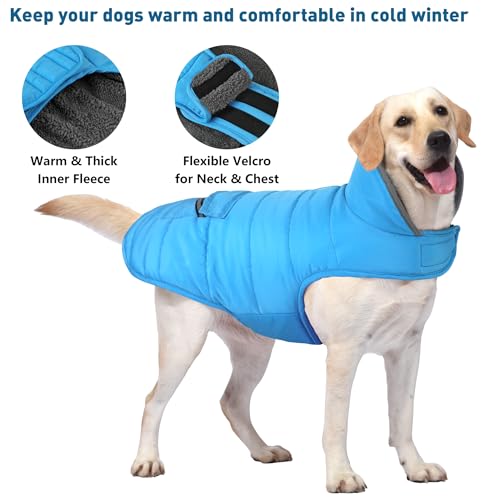 Petglad Dog Coat, Waterproof Dog Winter Jacket with Pocket, Reflective Adjustable Pet Snow Vest, Warm Cozy Fleece Sweater for Small Medium Extra Large Dogs - Sky Blue, L - color: Sky Blue, size: L(Chest Girth:20.1-26.8")