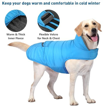 Petglad Dog Coat, Waterproof Dog Winter Jacket with Pocket, Reflective Adjustable Pet Snow Vest, Warm Cozy Fleece Sweater for Small Medium Extra Large Dogs - Sky Blue, L - color: Sky Blue, size: L(Chest Girth:20.1-26.8")