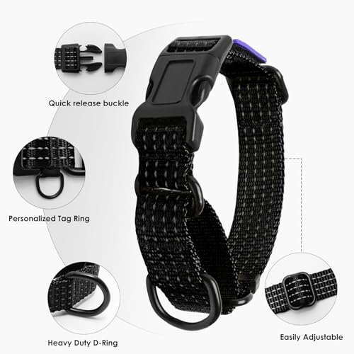 Martingale Dog Collar, Reflective No Pull Training Collar with Quick Release Buckle & USA Flag, Heavy-Duty Nylon, Adjustable for Small Medium Large Dogs (L,Black with Flag - color: Black with Flag, size: L (1" x 19"-26")