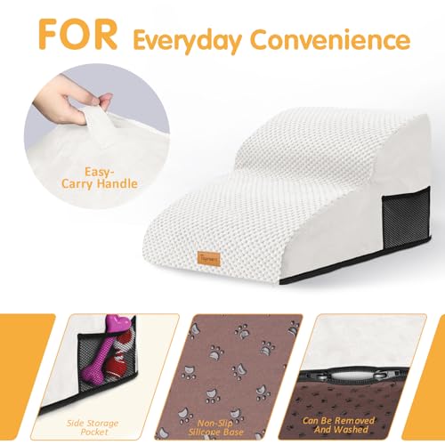 Topmart High Density Extended Foam Dog Ramp&Steps 2 Tiers,11.8" High,Non-Slip Dog Stairs,Soft Foam Pet Ladder with Removable Cover,Best for Injured,Older Cats,Pets with Joint Pain - color: White, size: 21.7*15.7*11.8