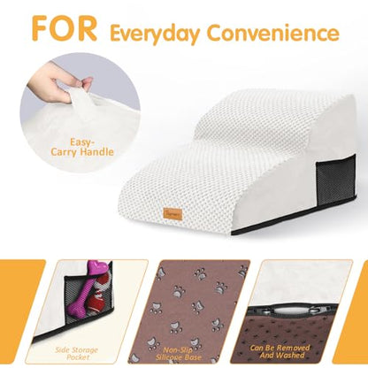 Topmart High Density Extended Foam Dog Ramp&Steps 2 Tiers,11.8" High,Non-Slip Dog Stairs,Soft Foam Pet Ladder with Removable Cover,Best for Injured,Older Cats,Pets with Joint Pain - color: White, size: 21.7*15.7*11.8