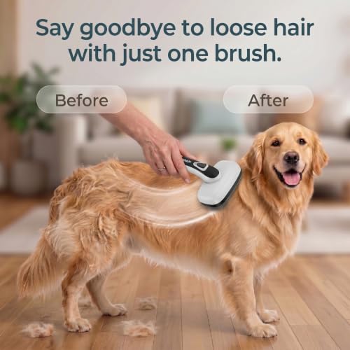 Self Cleaning Slicker Brush for Dog and Cat Deshedding, Grey | Shedding Brush for Dogs & Cats, One-Click Retractable Bristles for Easy Cleaning Flying Hair at Home - color: Grey 1 PCS