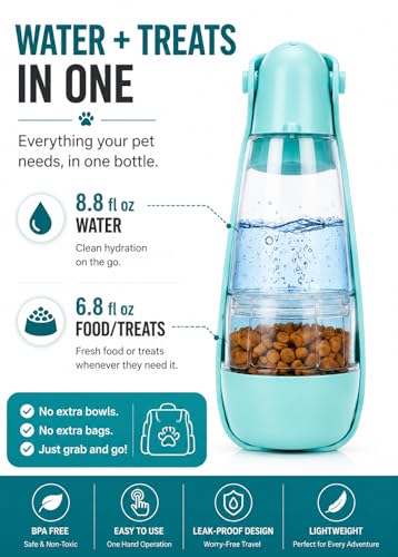 Dog Water Bottle Portable Travel Water Bottle for Dogs with Food Container | Leak Proof Bowl Dispenser Puppy Essentials Dog Accessories Portable Dog Water Bottle Travel Dog Bowls Portable Dog Water Bowl
