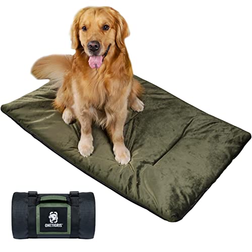 ONETIGRIS Travel Dog Bed - Portable, Washable, Waterproof Anti-Slip Dog Camping Bed, 3.6ft by 2.2ft Outdoor Indoor Bed Mat Cushioned Plush Warm Puppy Mattresses - color: Thickened Version - Green